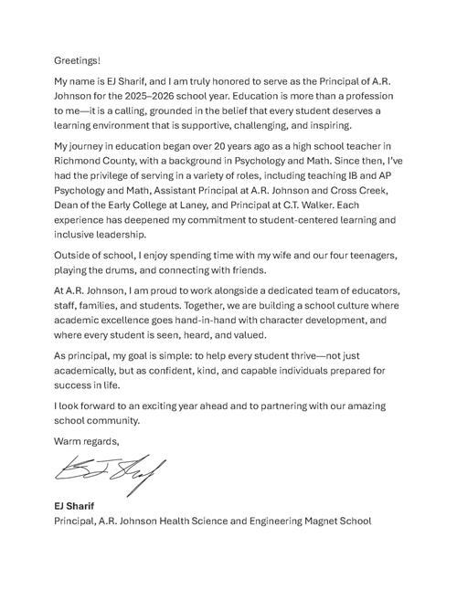 Principal Welcome Letter